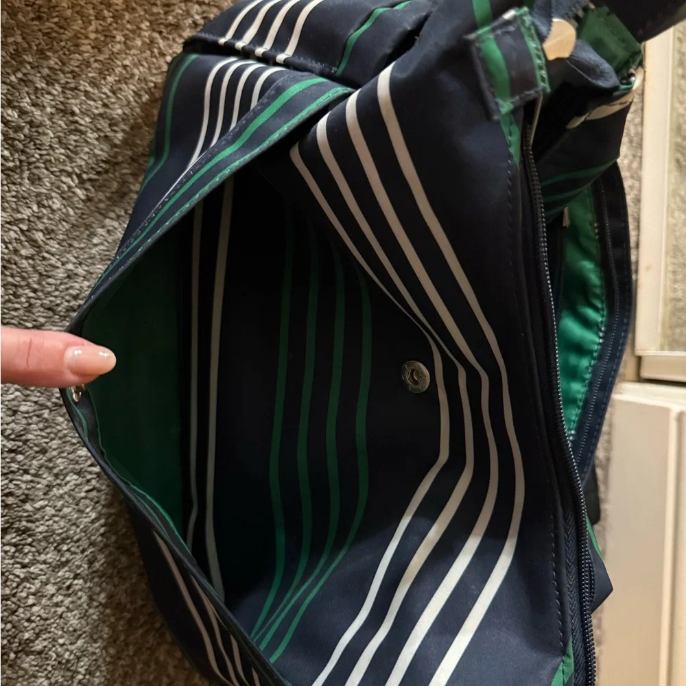 Ju-Ju-Be Navy, Green & White Striped Messenger Bag